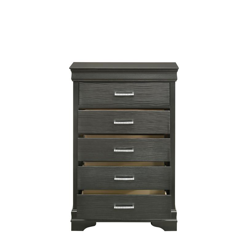 Brooklyn Modern Wood 5-Drawers Bedroom Chest in Gray