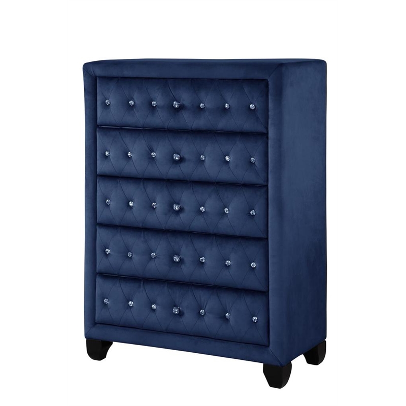 Sophia Crystal Tufted Chest finished with Wood in Blue