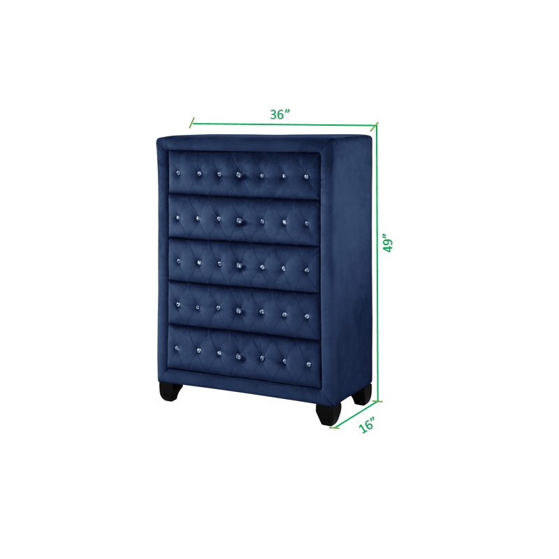 Sophia Crystal Tufted Chest finished with Wood in Blue