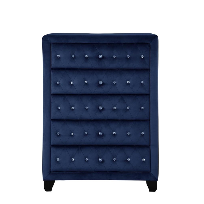 Sophia Crystal Tufted Chest finished with Wood in Blue
