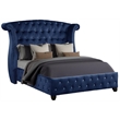 Sophia Crystal Tufted Upholstery Queen Size Bed finished with Wood in Blue