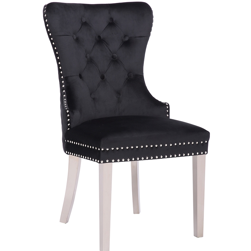 Simba Stainless Steel 2 Piece Chair Finish with Velvet Fabric in Black