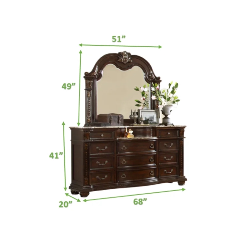 Roma Traditional Style Dresser made with Wood in Dark Walnut