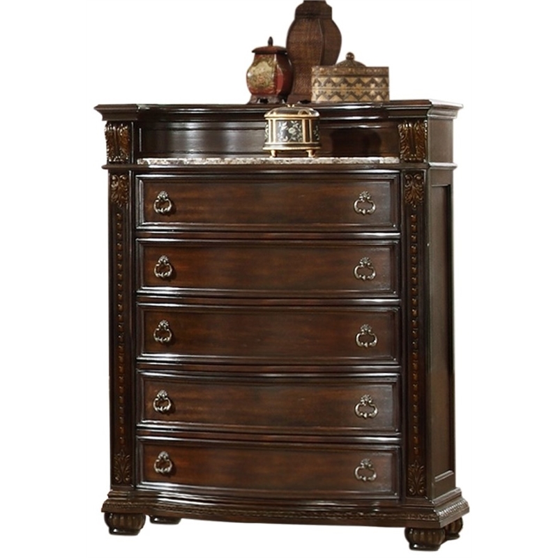 Roma Traditional Style Queen 5 Pc Bedroom set made with Wood in Dark Walnut
