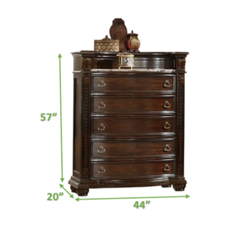 Roma Traditional King 5 Pc Bedroom set made with Wood in Dark Walnut
