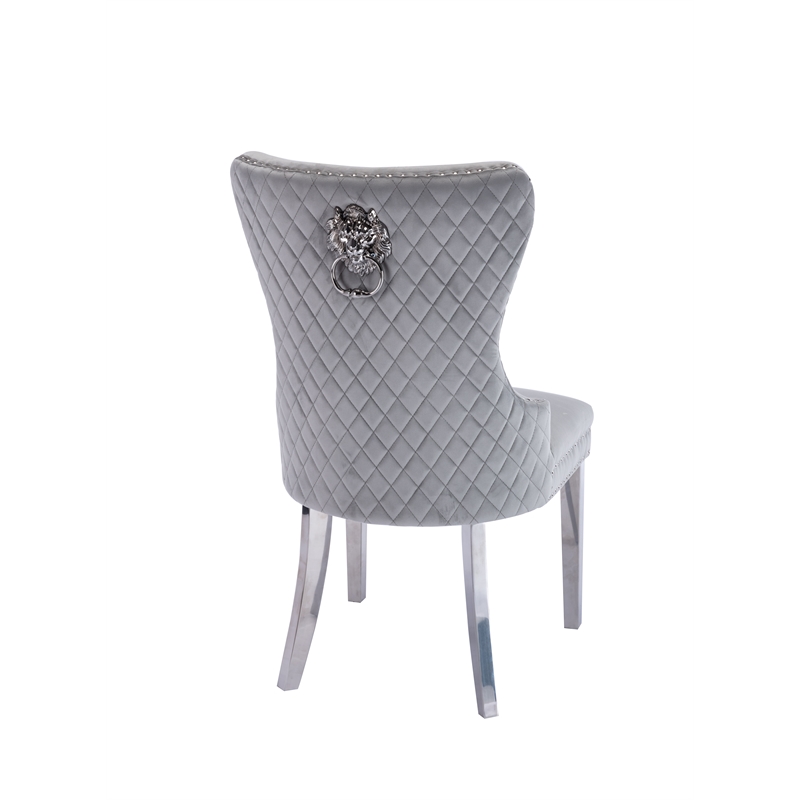 Simba Stainless Steel 2 Piece Chair Finish with Velvet Fabric in Light Gray