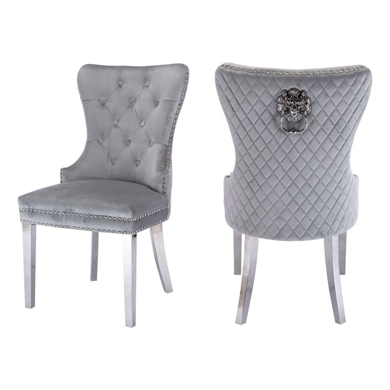 Simba Stainless Steel 2 Piece Chair Finish with Velvet Fabric in Light Gray