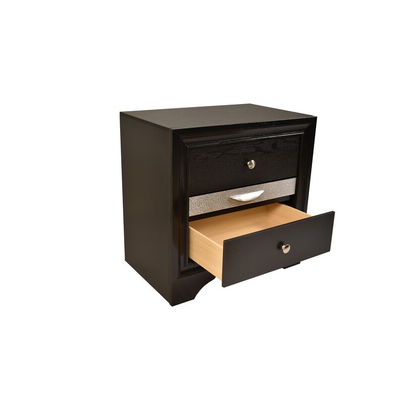 Matrix Traditional Style 2 Drawer Nightstand In Black Color made with Wood