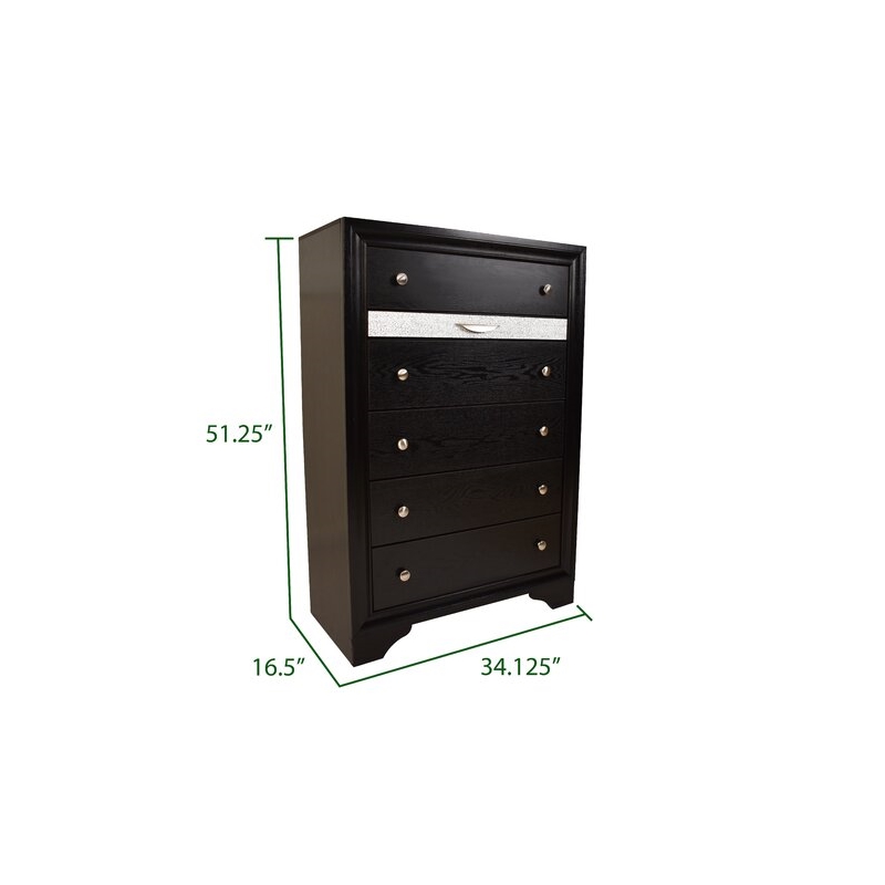 Matrix Traditional Style 5 Drawer Chest in Black made with Wood