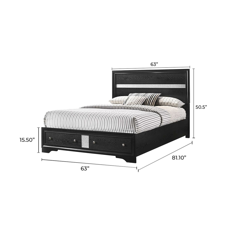 Matrix Traditional Style Queen 4 PC Storage Bedroom Set in Black made with Wood