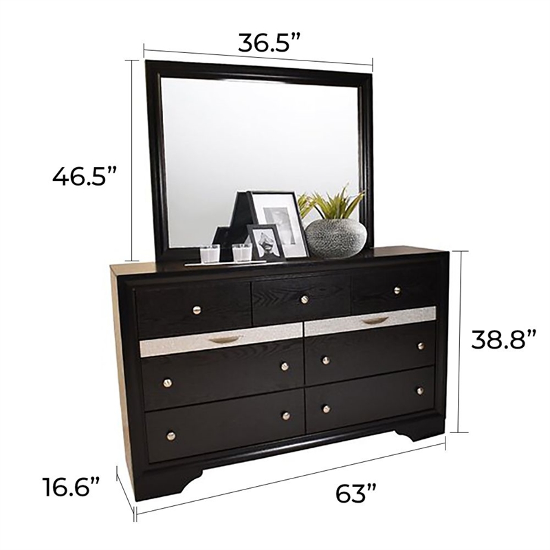 Matrix Traditional Style Queen 5 PC Storage Bedroom Set in Black made with Wood