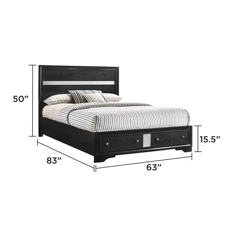 Matrix Traditional Style Queen 5 PC Storage Bedroom Set in Black made with Wood