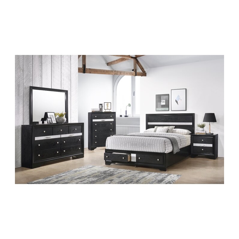 Matrix Traditional Style Queen 5 PC Storage Bedroom Set in Black made with Wood