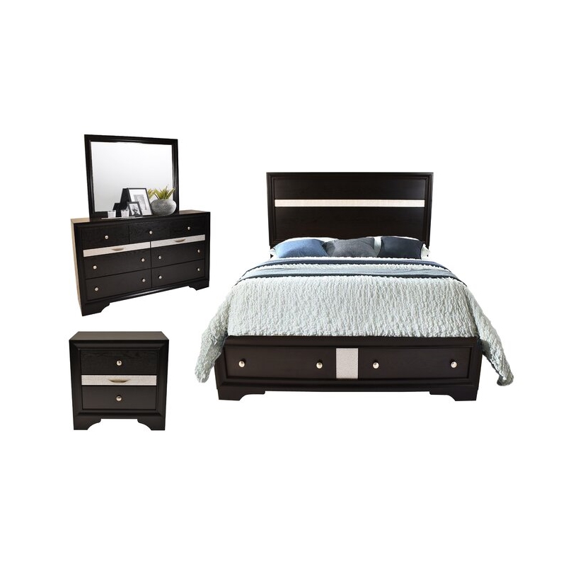 Matrix Traditional Style Queen 5 PC Storage Bedroom Set in Black made with Wood