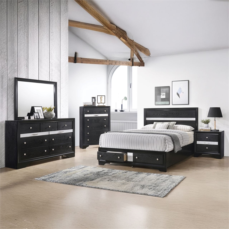 Matrix Traditional Style King 5 PC Storage Bedroom Set in Black made with Wood