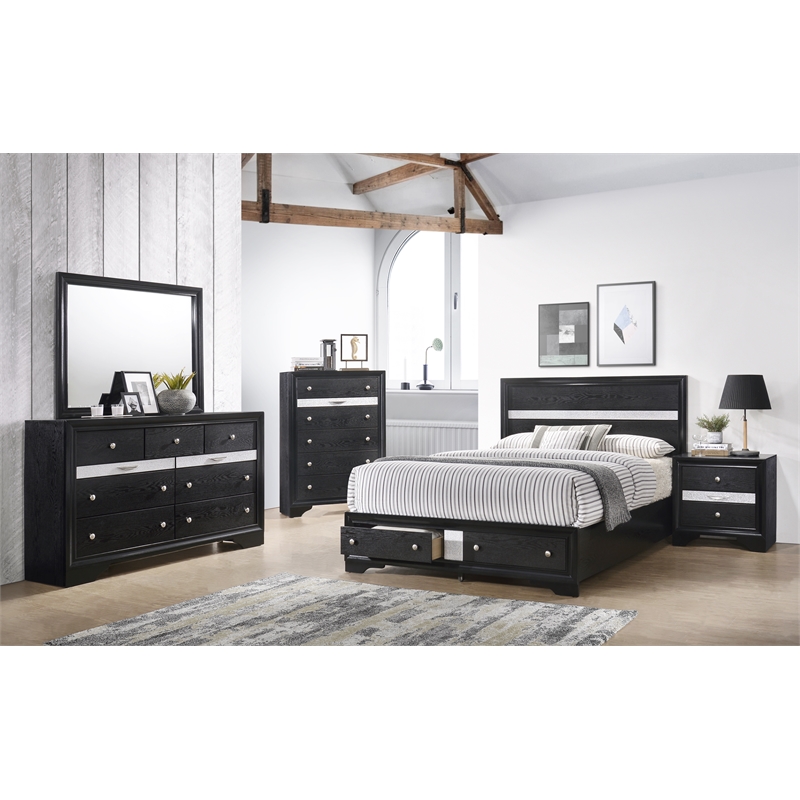 Matrix Traditional Style King 5 PC Storage Bedroom Set in Black made with Wood