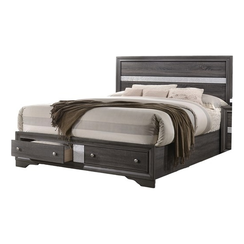 Matrix Traditional Wood King Storage Bed in Gray