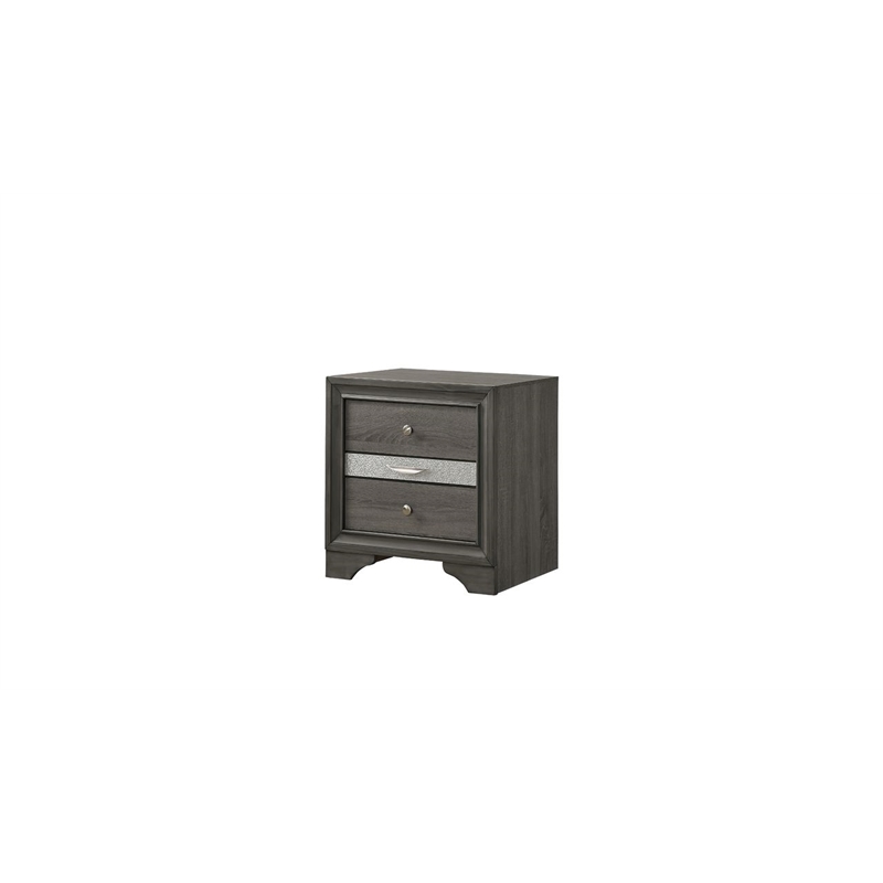 Matrix Traditional Style 2 Drawers Nightstand in Gray made with Wood