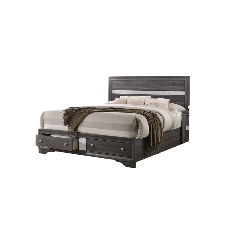 Matrix Traditional Style Queen 5 PC Storage Bedroom Set in Gray made with Wood