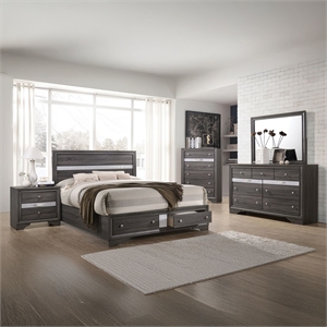 Matrix Traditional Style Queen 5 PC Storage Bedroom Set in Gray made with Wood