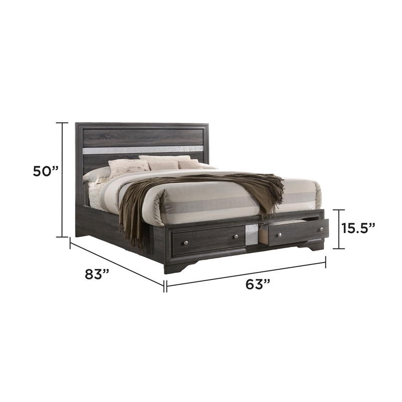 Matrix Traditional Style Queen 5 PC Storage Bedroom Set in Gray made with Wood