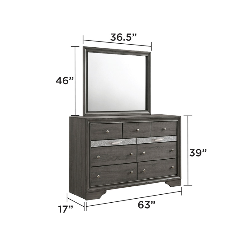 Matrix Traditional Style Queen 5 PC Storage Bedroom Set in Gray made with Wood