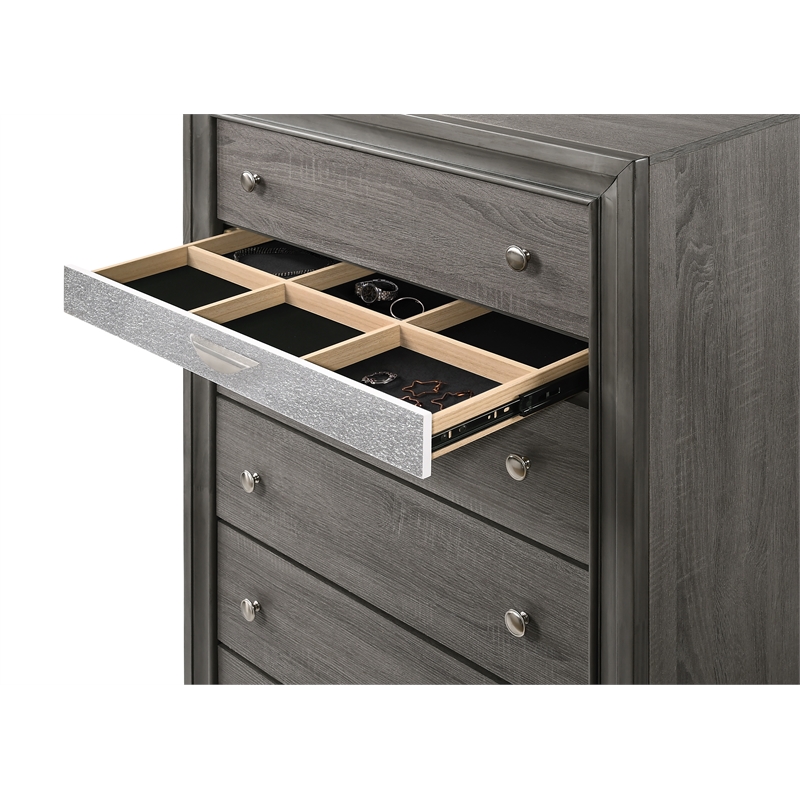 Matrix Traditional Style Queen 5 PC Storage Bedroom Set in Gray made with Wood