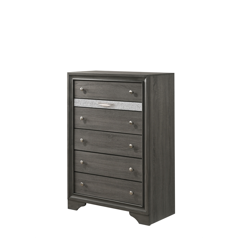 Matrix Traditional Style Queen 5 PC Storage Bedroom Set in Gray made with Wood