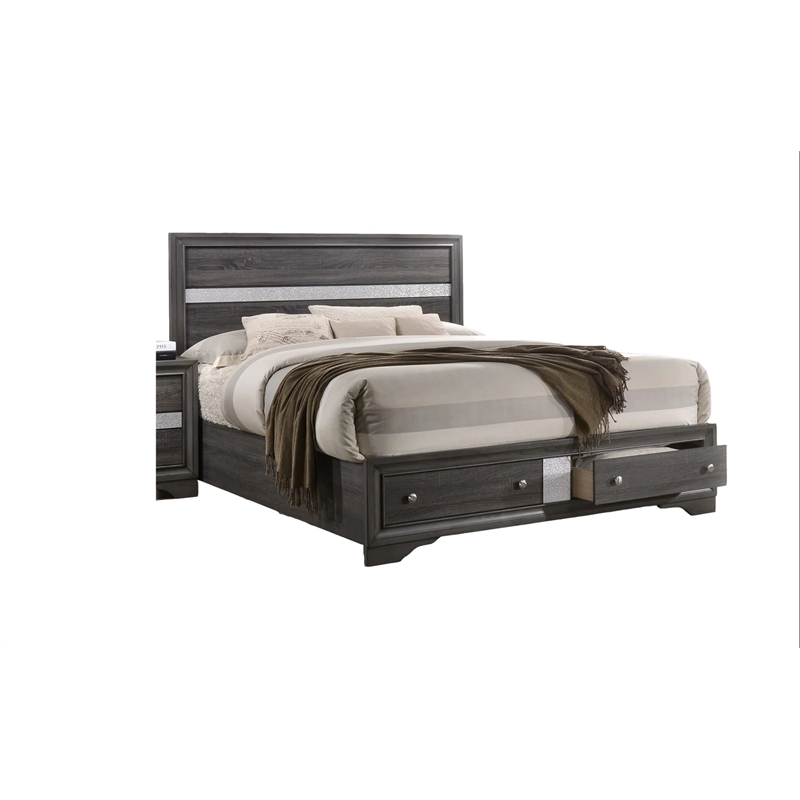 Matrix Traditional Style King 5 PC Storage Bedroom set in Gray made with Wood