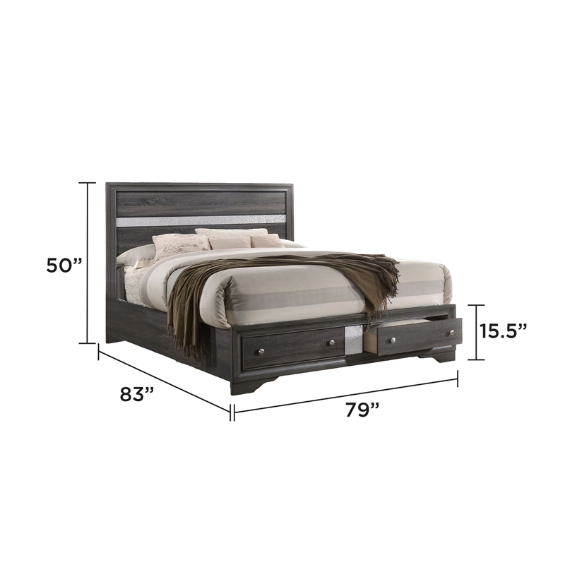 Matrix Traditional Style King 5 PC Storage Bedroom set in Gray made with Wood