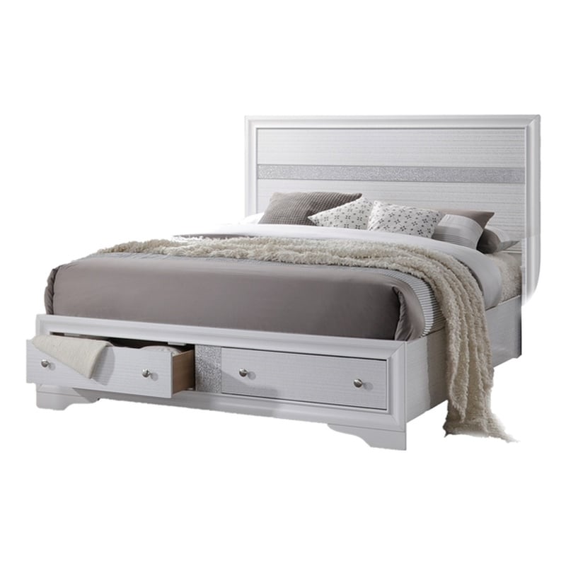 Matrix Traditional Wood King Storage Bed in White