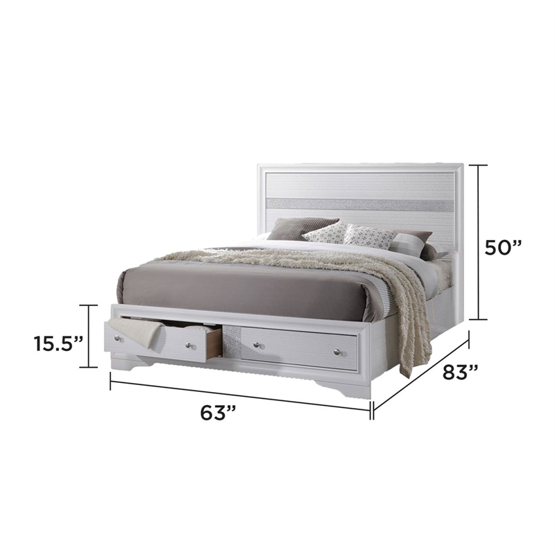 Matrix Traditional Style Queen 4 PC Storage Bedroom Set in White made with Wood