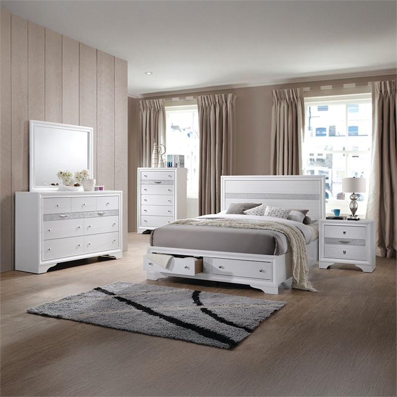 Matrix Traditional Style Queen 5 Pc Storage Bedroom set made with Wood in White