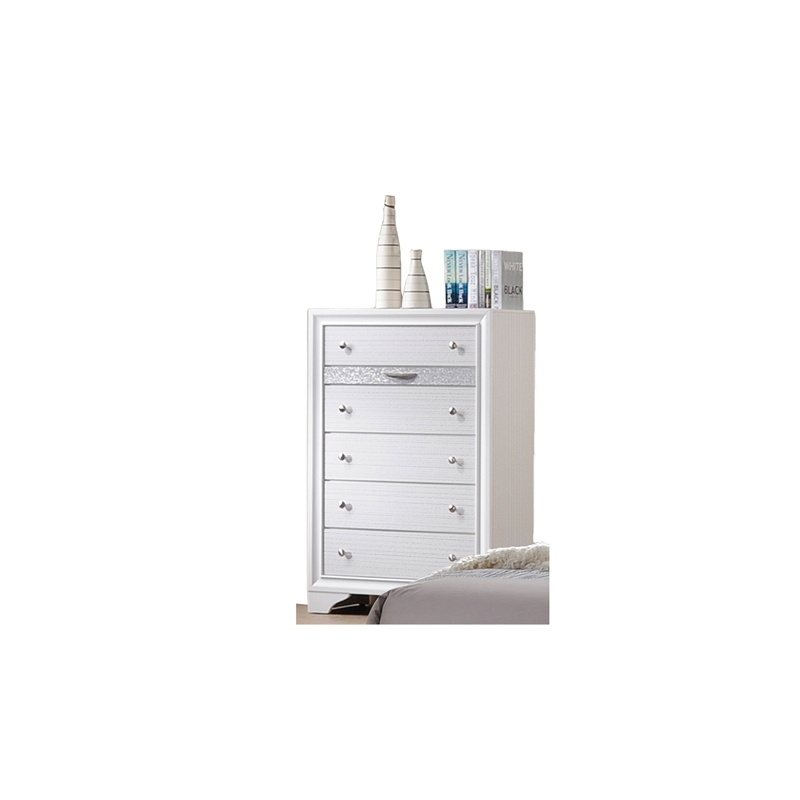 Matrix Traditional Style King 5 PC Storage Bedroom Set in White made with Wood