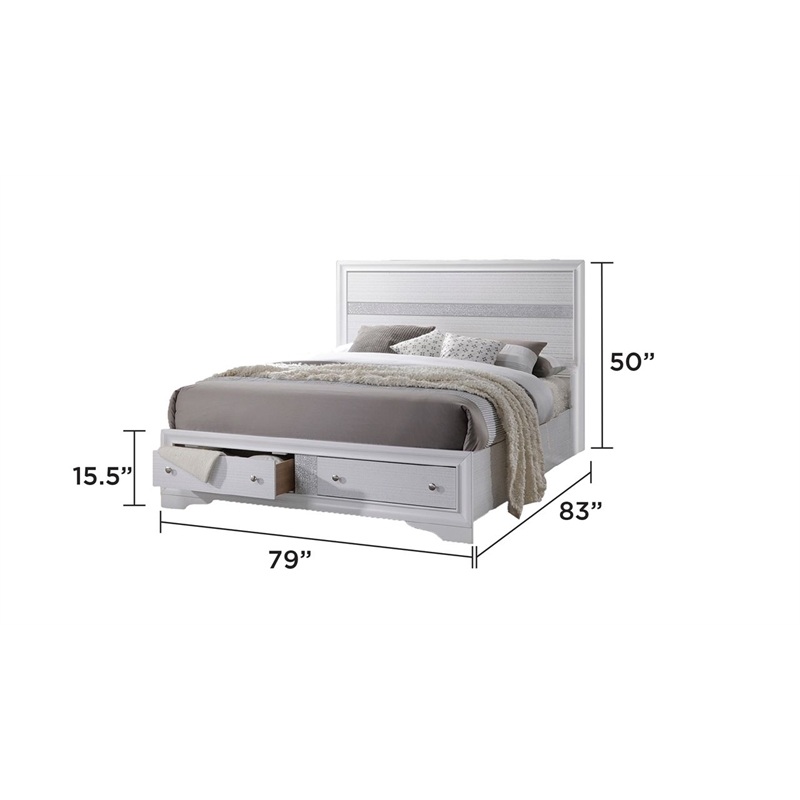 Matrix Traditional Style King 5 PC Storage Bedroom Set in White made with Wood