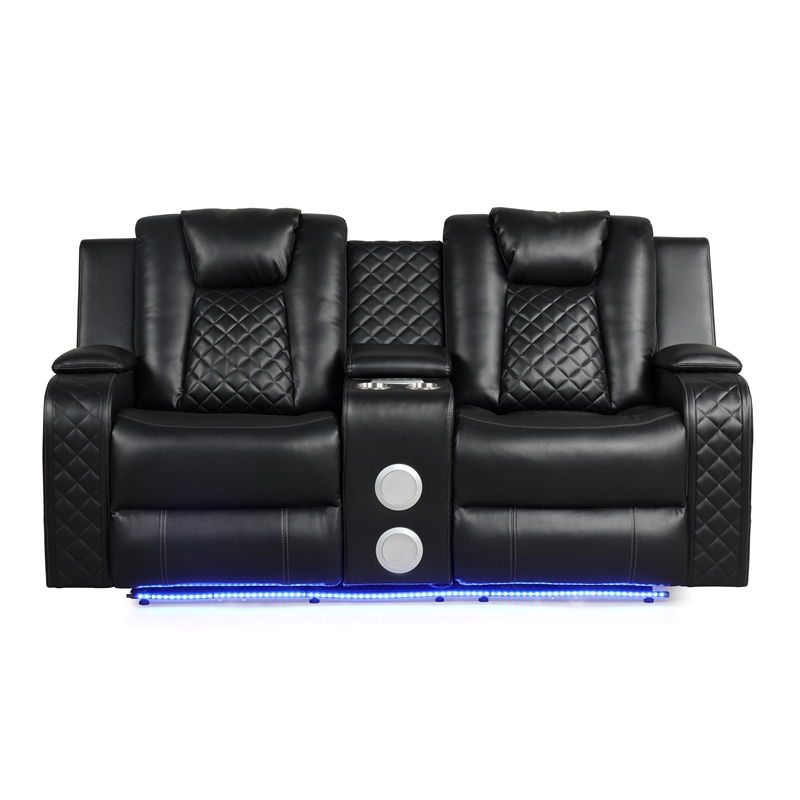 Benz LED & Power Reclining Loveseat Made With Faux Leather in Black
