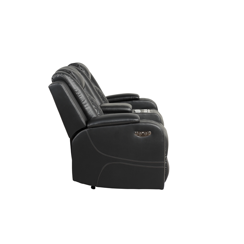 Benz LED & Power Reclining Loveseat Made With Faux Leather in Black