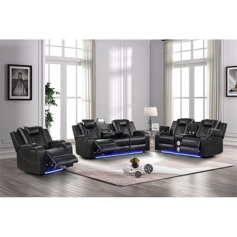 Benz LED & Power Reclining Loveseat Made With Faux Leather in Black