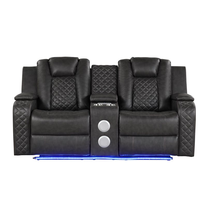 Benz LED & Power Reclining Loveseat Made With Faux Leather in Gray