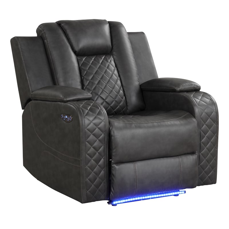 Benz LED & Power Recliner Chair Made With Faux Leather in Gray