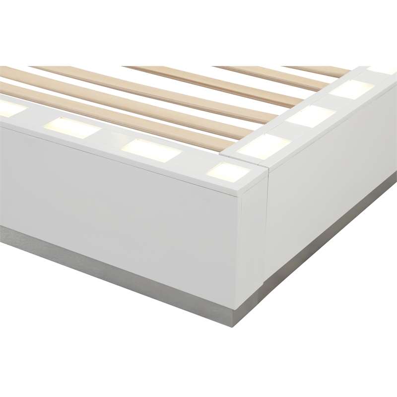 Coco LED King Size Bed Made with Wood in Milky White