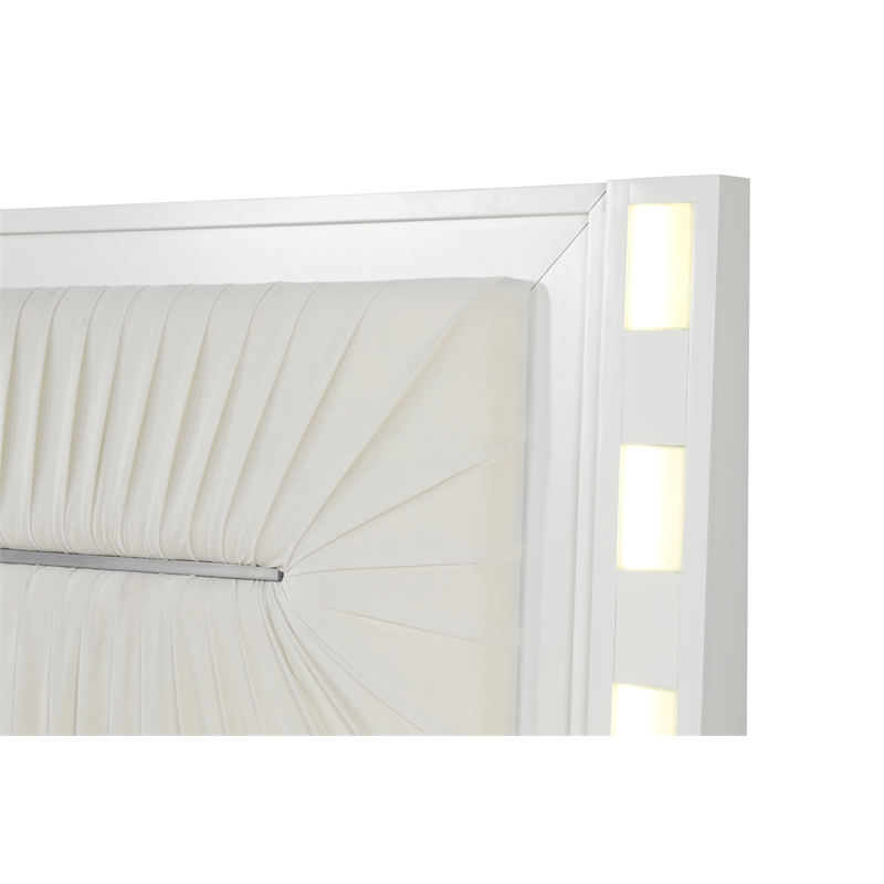Coco LED King Size Bed Made with Wood in Milky White