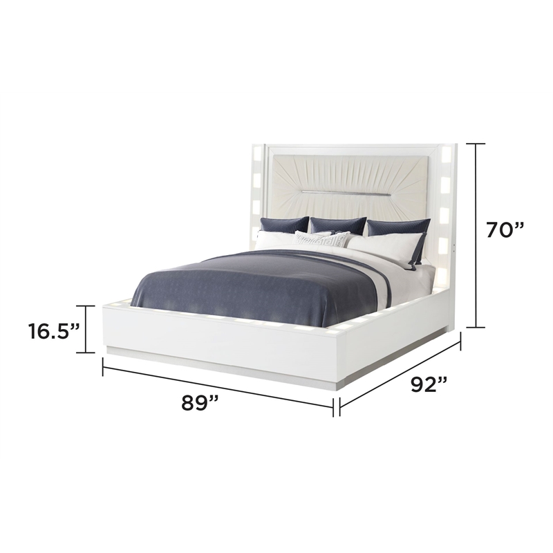 Coco LED King Size Bed Made with Wood in Milky White