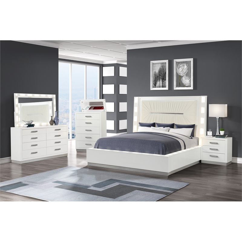 Coco 8-Drawer Modern Wood Dresser in Milky White
