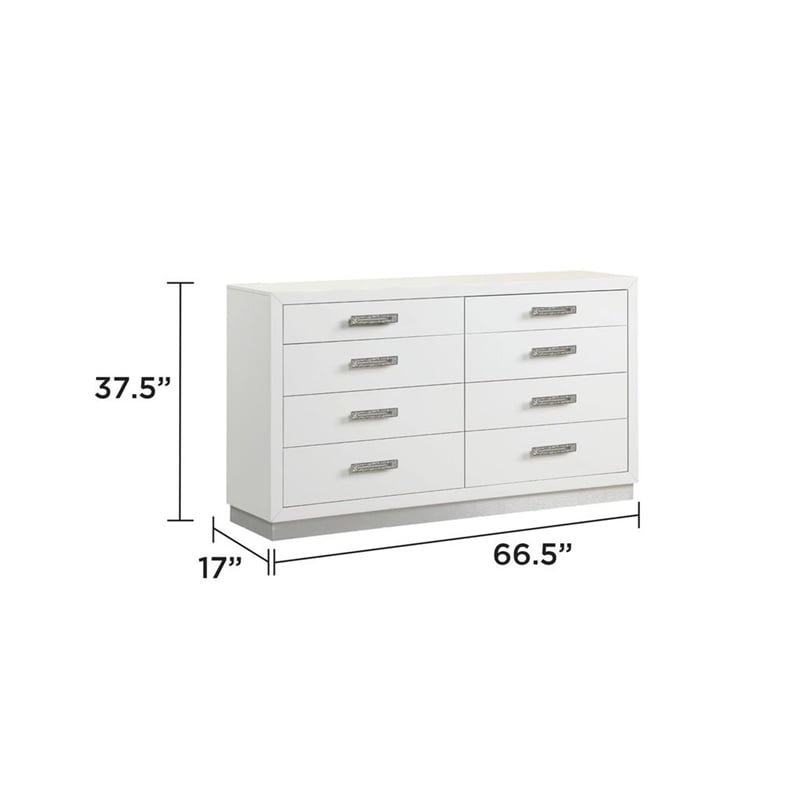 Coco 8-Drawer Modern Wood Dresser in Milky White