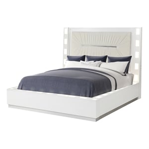 Coco LED Queen Size Bed Made with Wood in Milky White Color