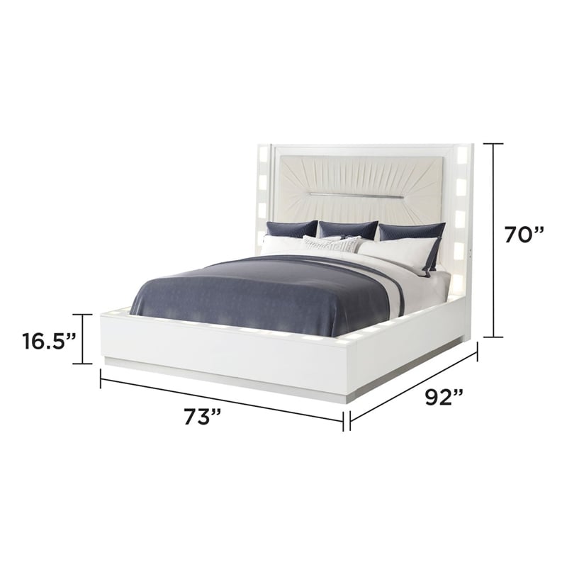 Coco LED Queen Size Bed Made with Wood in Milky White Color
