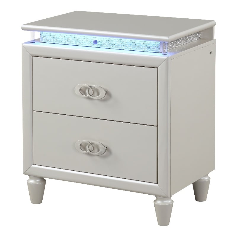 Perla LED Night Stand Made with Wood in Milky White