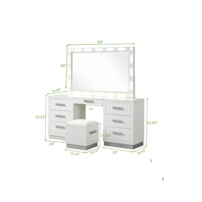 Coco LED Mirror Vanity Set Made with Wood in Milky White