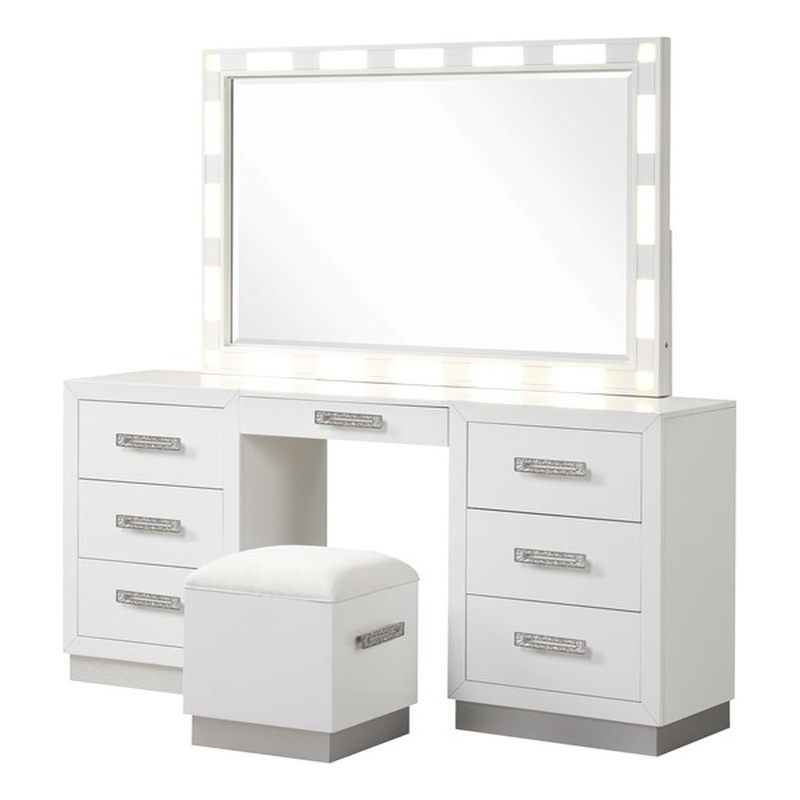 Coco LED Mirror Vanity Set Made with Wood in Milky White